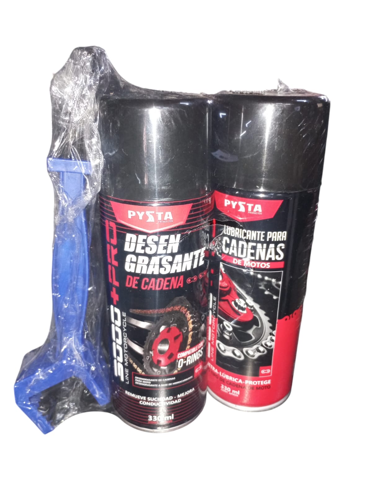 Lubricante + desengrasante + cepillo de cadena pysta