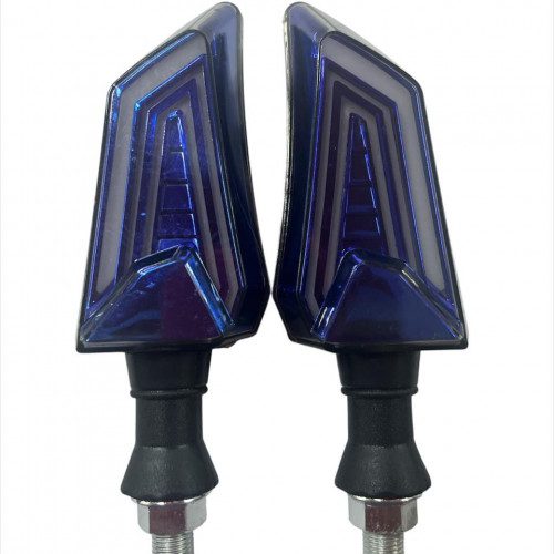 Par Direccionales LED Tres Puntas Azul Moto