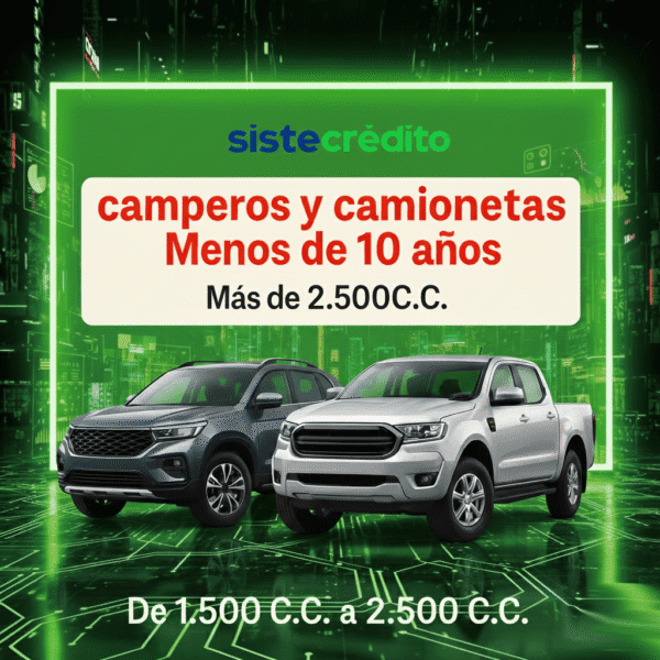Soat Camperos y Camionetas Menos de 10 Años Más de 2.500 C.C Con Sistecredito